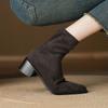 New Comfortable Rubber Sole Pointed Large Size Women's Boots Solid Color Elastic Suede Square Heel Medium Tube Boots Autumn and Winter Martin Boots Wo