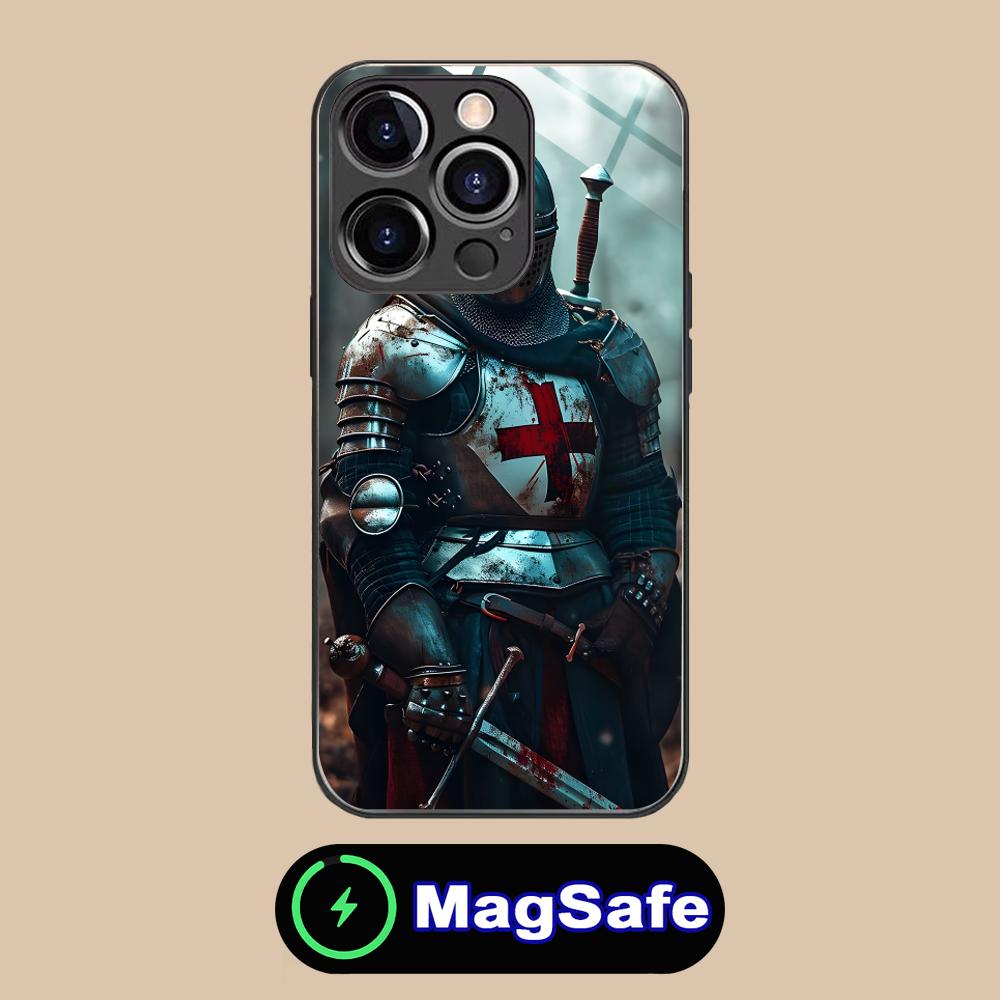 

Templar Knights Mobile Phone Case for iPhone 16 15 14 13 12 11 Pro Max Plus Mini MagSafe Glass Colour Protective Cover Luxury iPhone 11 Pro Max