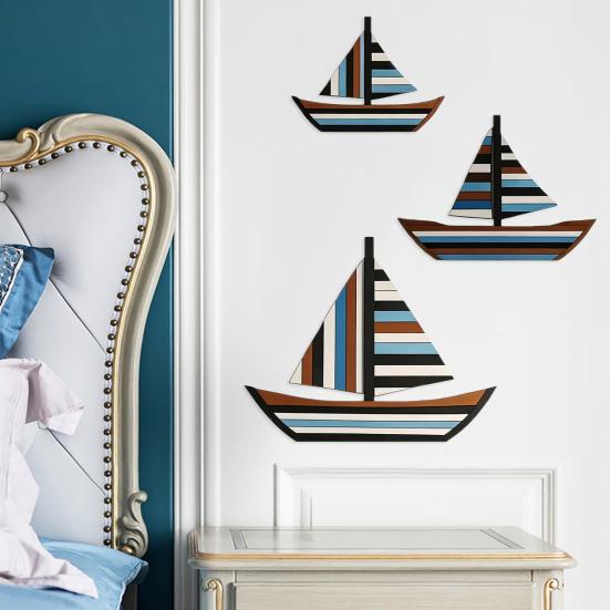 Yousheng 3 Pcs Wooden Sailboat Wall Decor Coastal Nautical Hanging Sailboat Wall Art Rustic Ocean Shipping Boat Sculpture for Home Bathroom Living