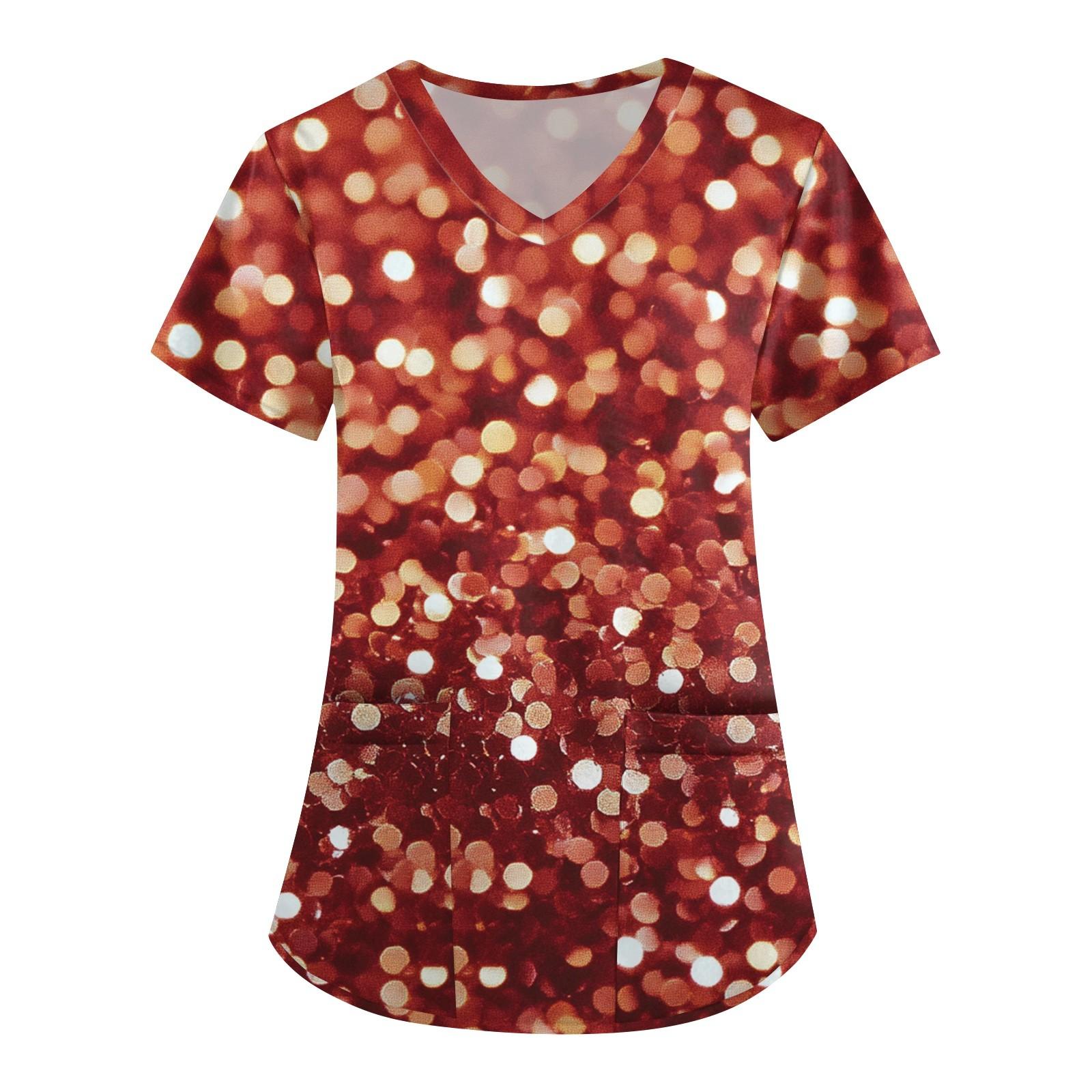 

Короткий рукав для женщин мода V-образный вырез ретро принт талия завернутый топ футболка S красный