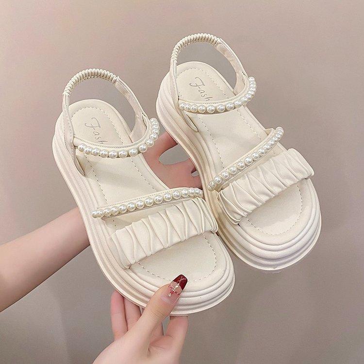 Platform Sandals Summer Fairy Wind Pearl Fashion Casual One Word Roman Beach Women's Shoes