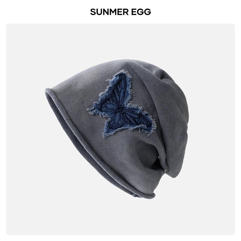 Lazy wind black pile hat women's autumn and winter fashion pullover confinement hat big head circumference showing face small bag head hat