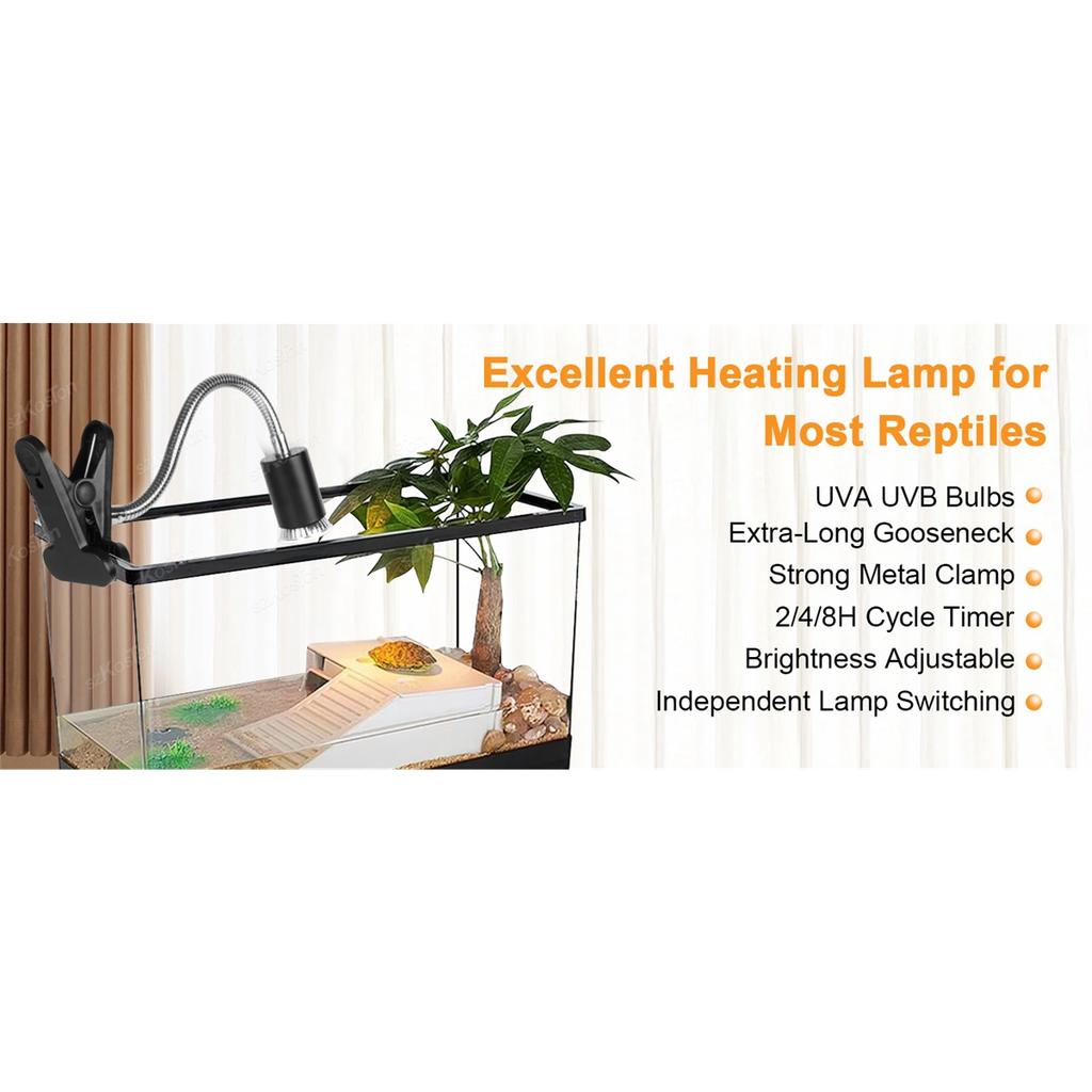 Reptile Insulated Lamp with Fixing Clip 50W UVA UVB Bulb Feeding Box Timeable Heat Lamp for Lizard Supplies Turtle Accessories