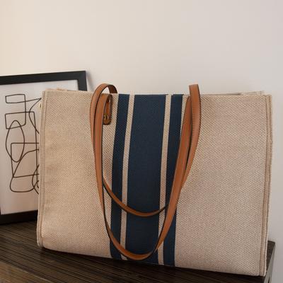 Sac à Bandoulière Rétro Européen et Américain en Coton et Lin Portable pour Ordinateur Portable Fichiers A4 Voyage