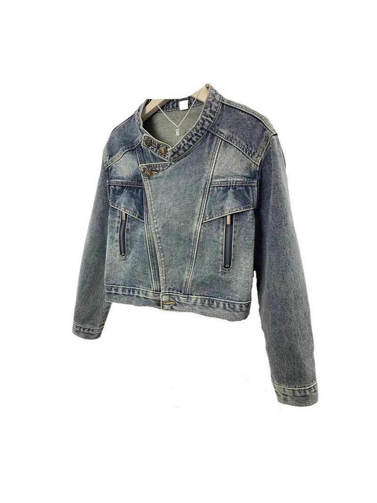 Women's Chic Denim Jacket 2025: Petite Spring/Autumn Long Sleeve, Unique Short, Versatile, Thin, Heavy Work Design