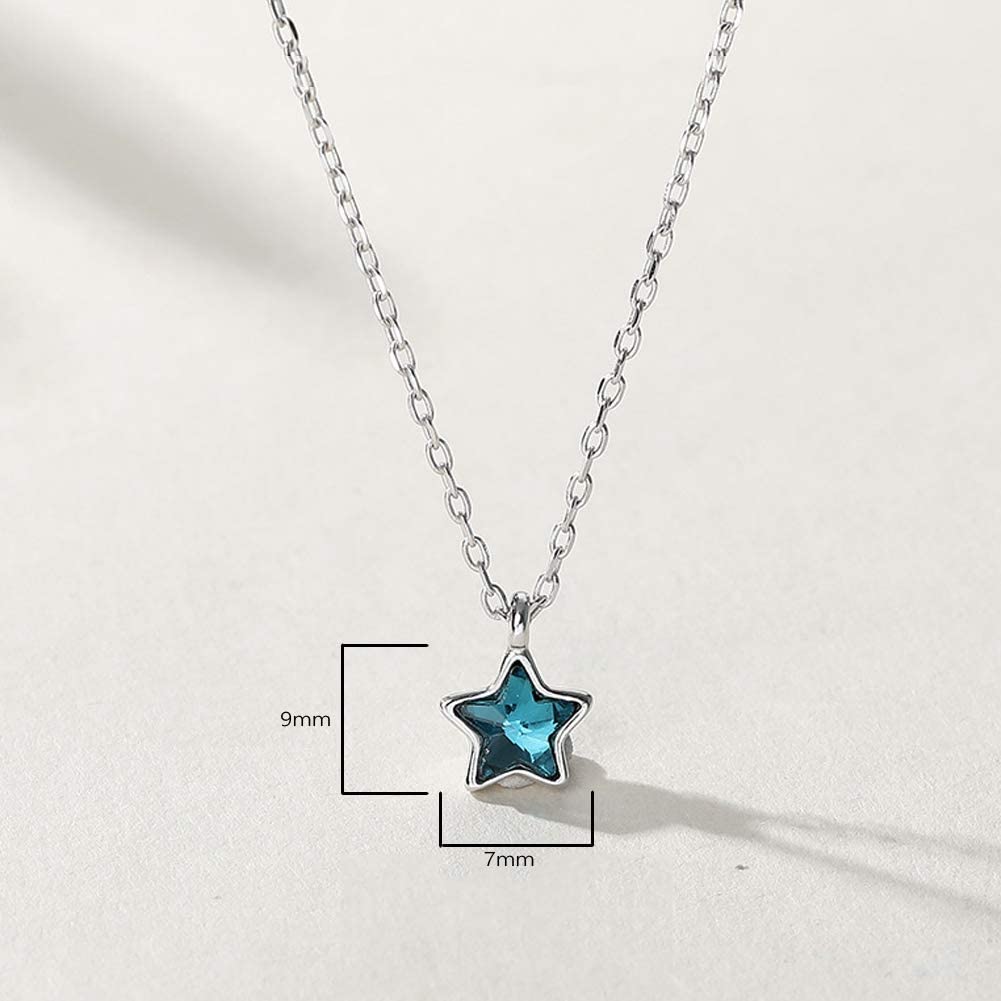 Star Necklace for Silver Star Shape Blue Crystal Pendant Pure Silver Platinum Jewelry [IDOLCO] Women, 925, & Necklace, Silver, 925, Finish,
