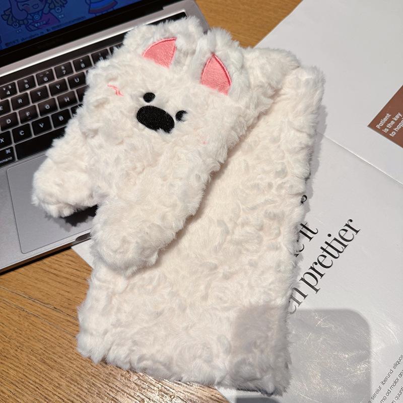 Cute West Highland Puppy Plush Five-Fingered Gloves Scarf Cold Wind Warm Student