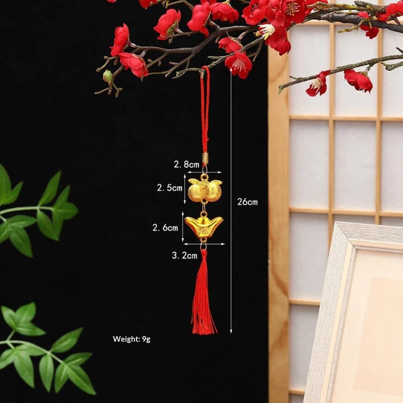 Chinese Lucky Fu Gold Ingot Hanging Ornaments Handwoven Tassel Auspicious Decor for Home New Year Celebration Gift