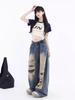 Gothic Black Jeans High Waist Vintage Women Korean Fashion Y2k Streetwear Ripped Pants Female Harajuku Casual Wide Leg Denim Trousers