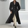 INCERUN Winter Men Long Sleeve Turn-down Collar Long Woolen Melton Coats Outwear