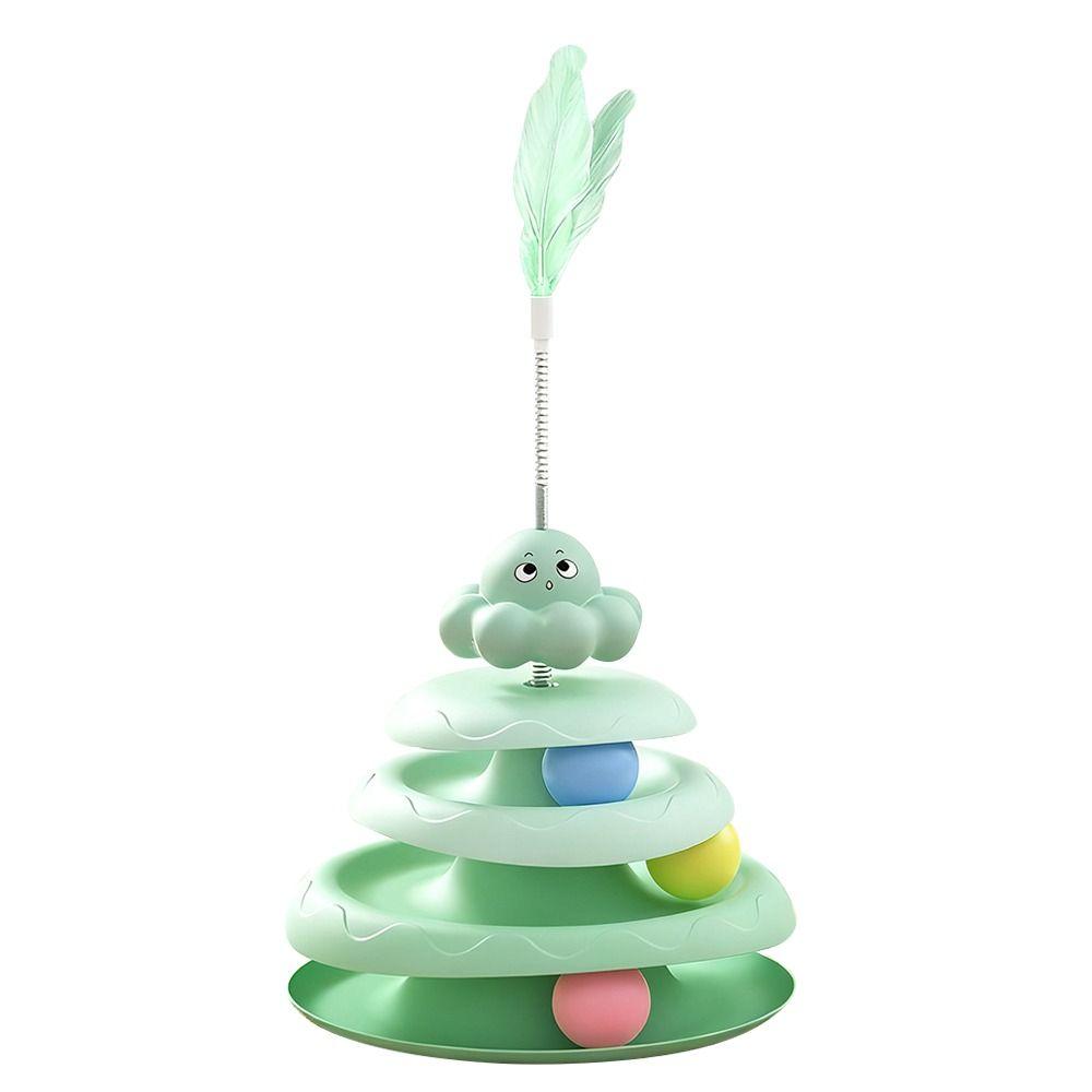 Niedrige interaktive Drehteller-Katzenball-Schleuder 4-stufige Katzen-Spielplatte drehbar Intelligenztraining Katzenturm Kätzchen