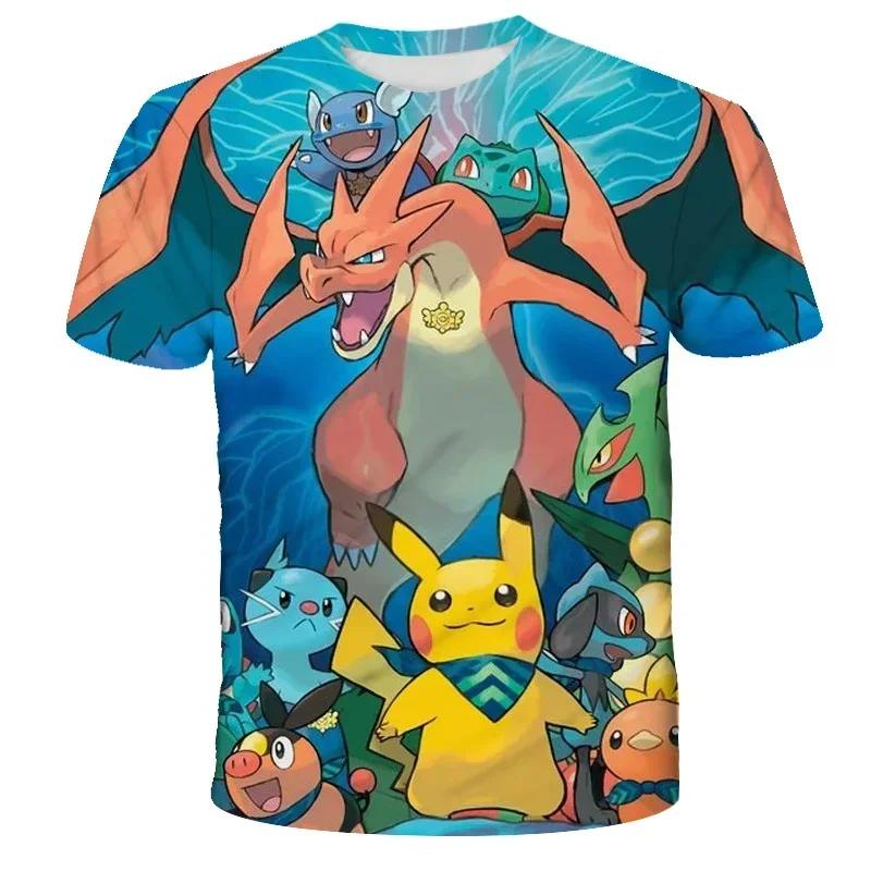 2025 Children's 3D Short-sleeved Cosplay Anime Pikachu T Shirt Fashion Casual T-shirt Pokemon Boys and Girls T-shirt Children's Clothing 7-13