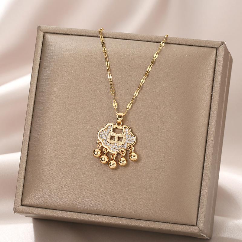 1 Pcs Longevity Lock Titanium Steel Necklace Clavicle Chain Fashionable Best Gift Women's Girls' Elegant Accessories