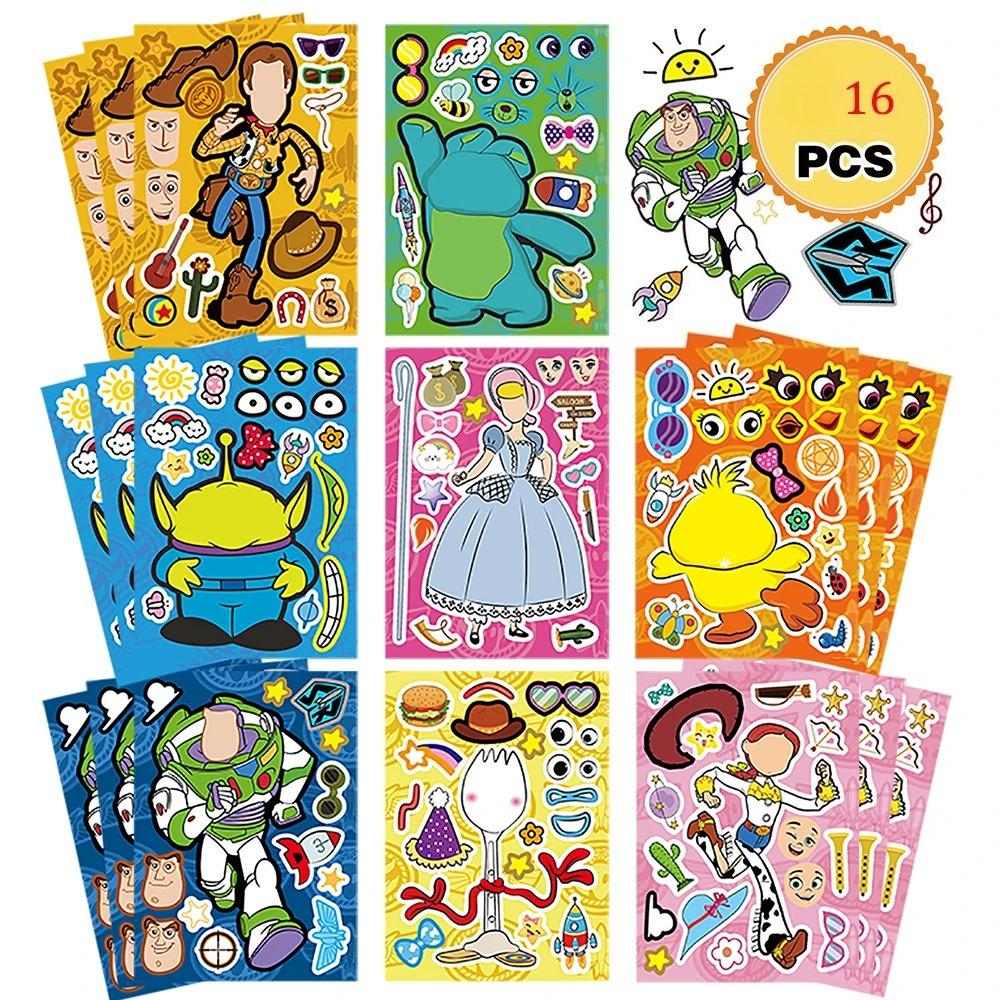 8/16sheets Disney Toy Story Funny Puzzle Stickers Make A Face Children Game Decals Toys Assemble Jigsaw Kids Party Game Sticker