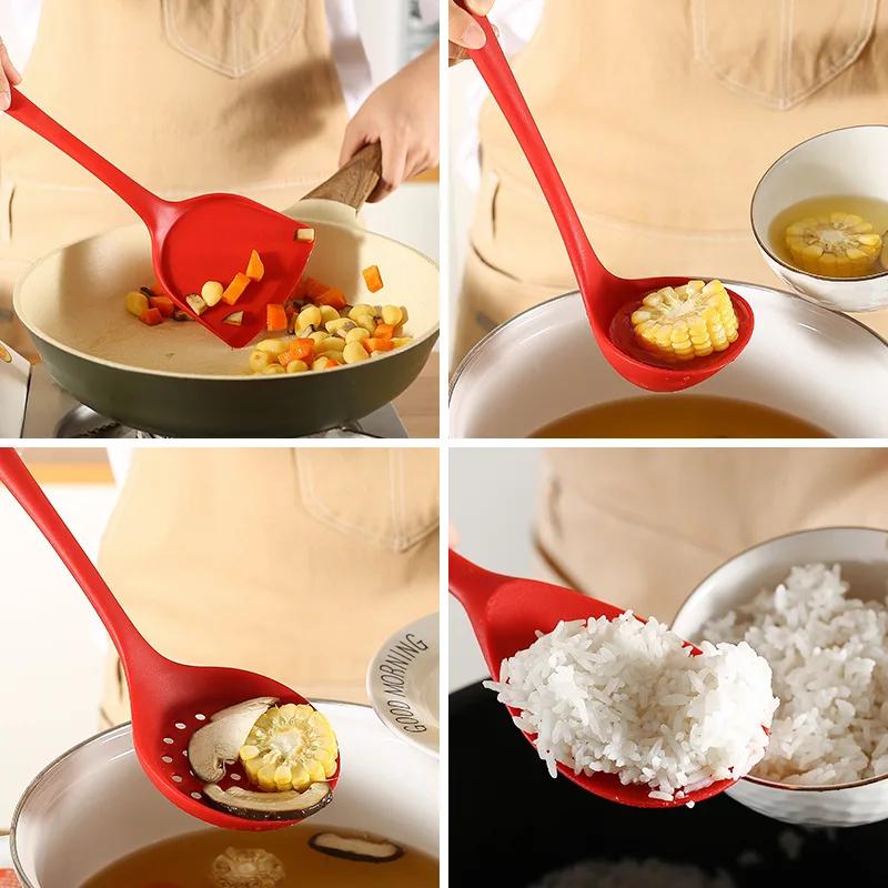 4Pcs Silicone Cooking Utensils Set Non-Stick Spatula Shovel Soup Spoon Colander Rice Scoop Heat Resistant Kitchen Cooking Tools