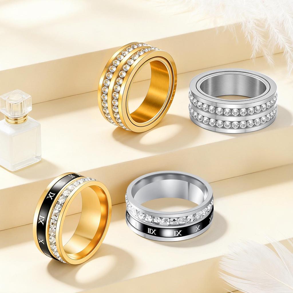 Neuer Stil Strassstein Design Edelstahl Partnerring Set