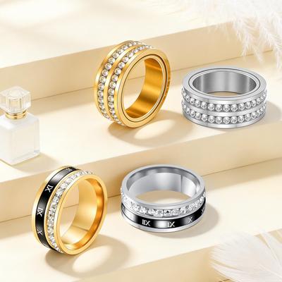 New Style Rhinestone Design Stainless Steel Couple Ring Set