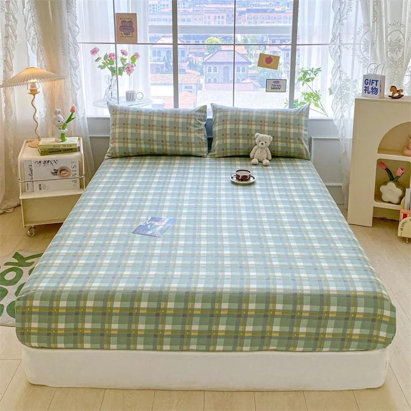 Kawaii Bear and Rabbits Printed Fitted Sheet Set Pure Cotton Cartoon Animals Mattress Cover for Kids Boys Girls Bedroom Decor