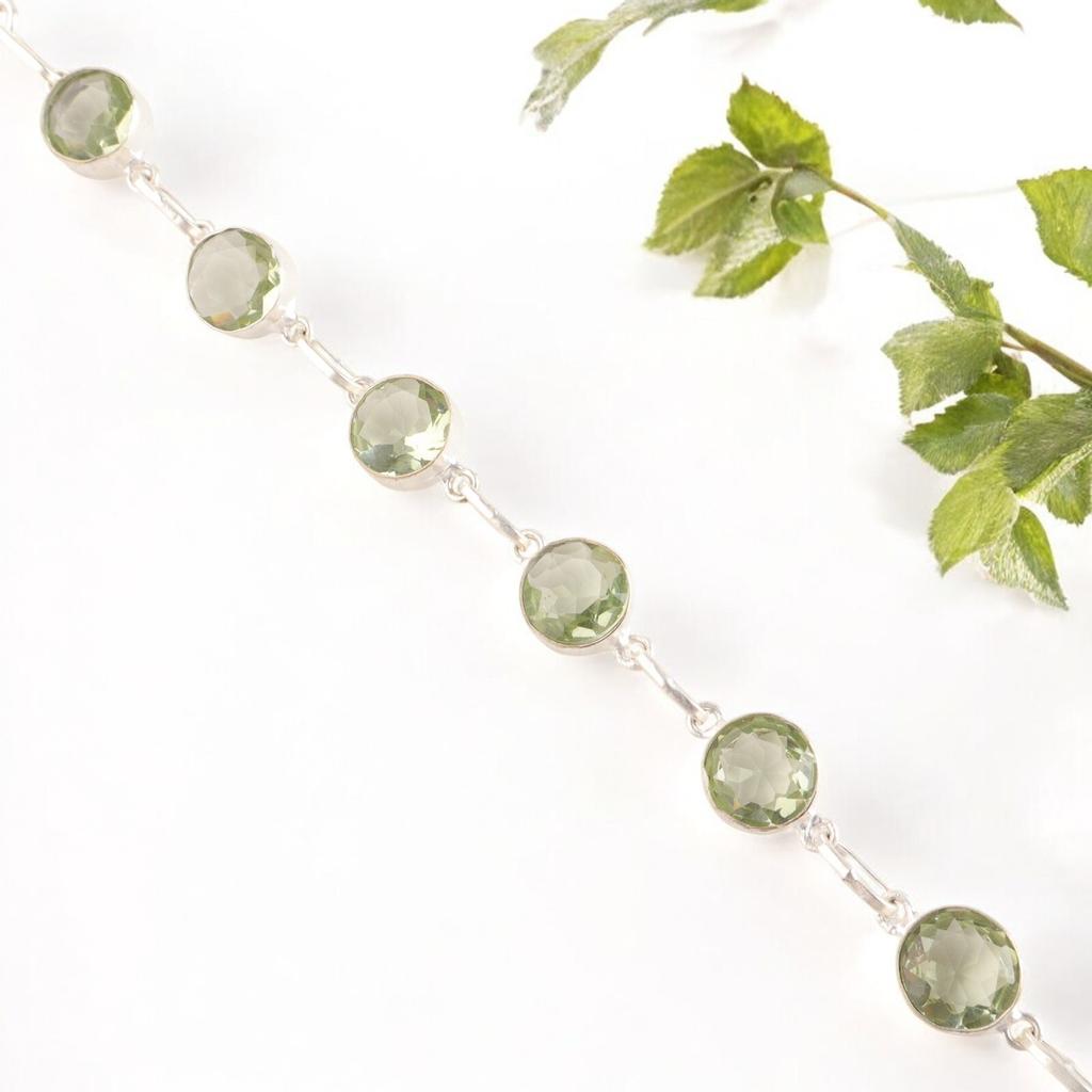 Green Amethyst Gemstone 925 Stamped Silver Handmade Bracelet Fashionable Jewelry RB-14-12