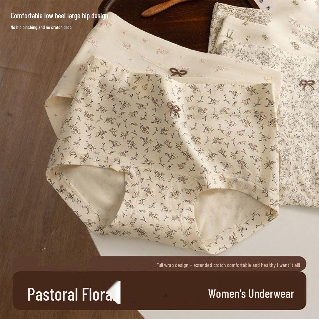 Women's Floral Print Mid-Waist Cotton Thong Panties