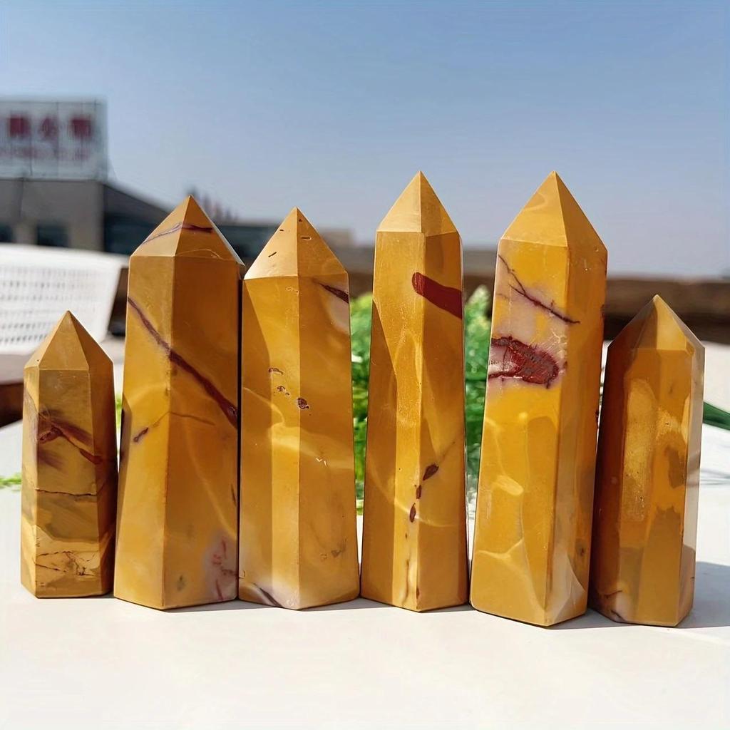 Natural White Crystal Pillar with Yolk Stone – Polished Hexagonal Rough Stone