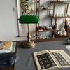 Retro American Green Glass Bedside Lamp, Antique Bronze Desk Lamp for Office or Bedroom Decor