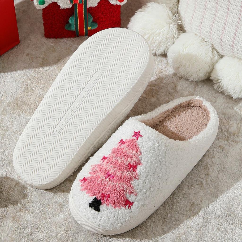 Fashion Warm Winter Home Slippers for Women Christmas Tree Fluffy Soft Plush Bedroom Ladies Men Indoor Outdoor Female Shoes Gifts