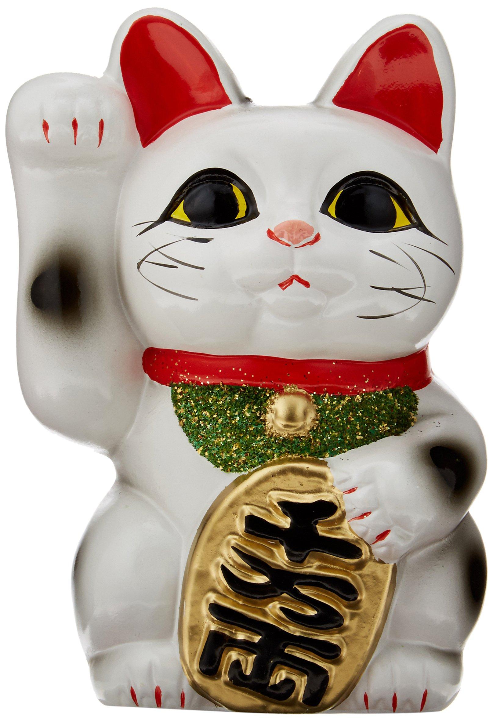 White with a right paw beckoning Tokoname Maneki-neko (beckoning cat) No. 4, money, ware. белый