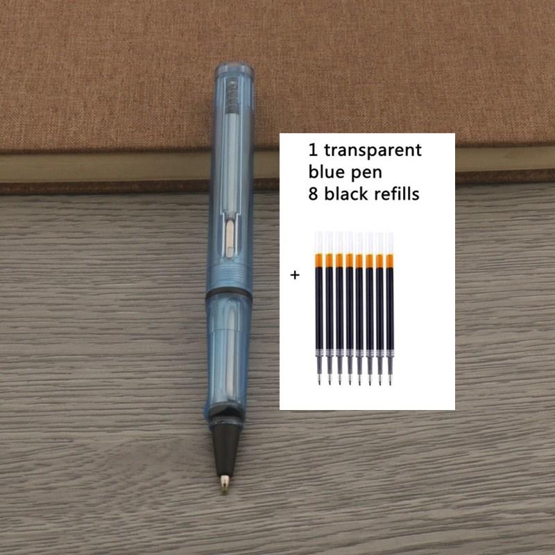 1Pc Ballpoint Pen + 8 Refills Black Blue Red Ink Gel Pen Bullet Tip 0.5mm Rollerball Pen School Office Supplies Stationery Pen