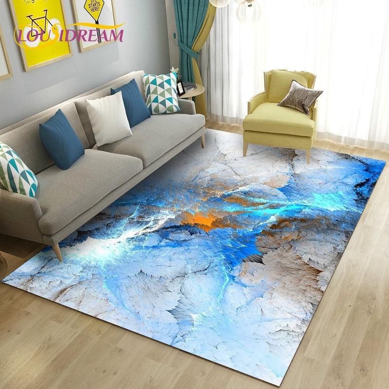 Nordic Marble Texture Goldren Cyan Area Rug Large,Carpet Rug for Living Room Bedroom Sofa Doormat Decor,Kid Non-slip Floor Mat