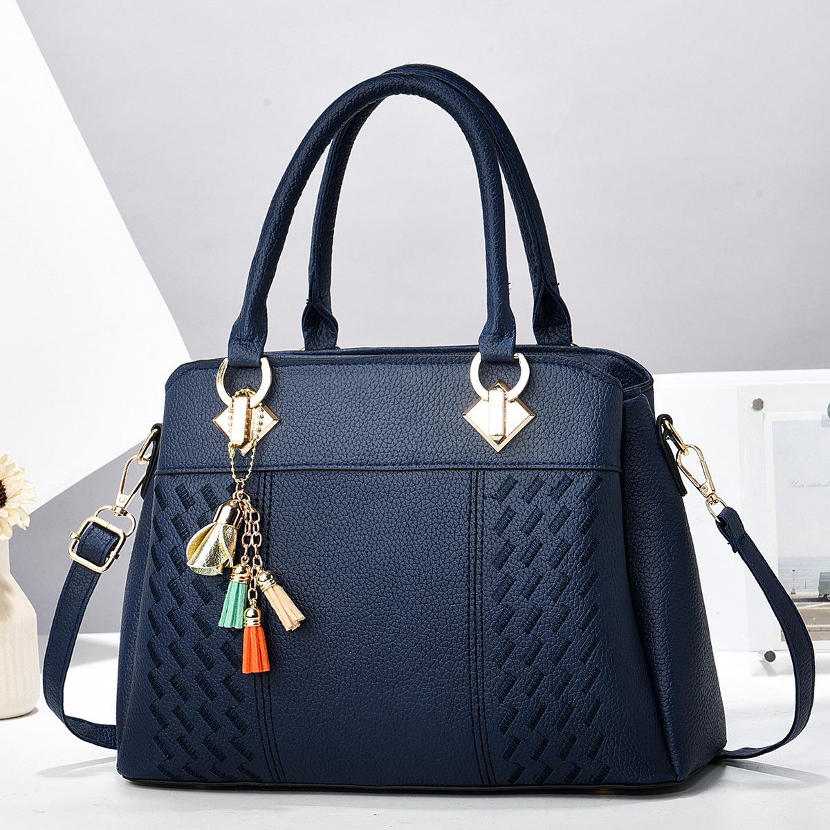 Dames Kwastje Leren Handtassen Tote Geborduurde Schoudertas Met Tophandvat 31cm*14cm*23cm gray