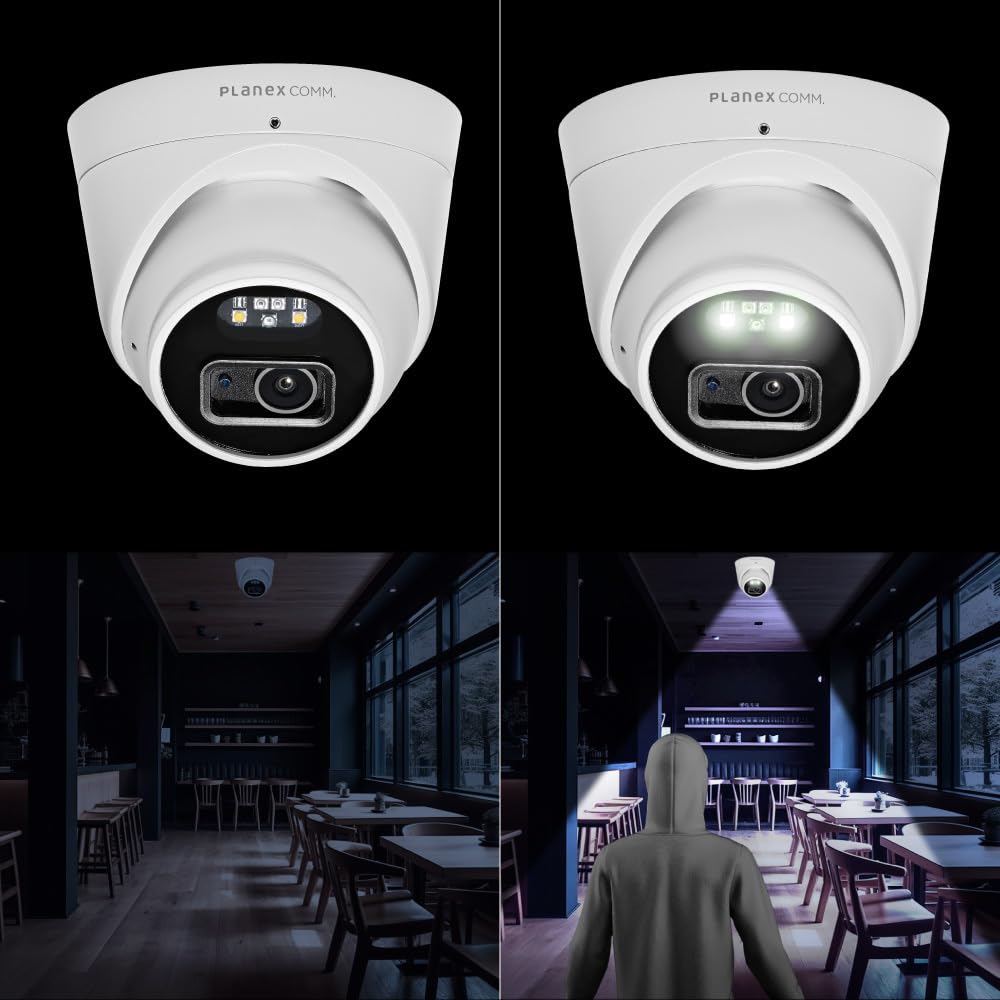 Planex Security Camera Sensor Light with White Turret Type Outdoor Suitable ONVIF Compliant 5 Million Pixels PoE Smartphone Camera One (Equipped LED)
