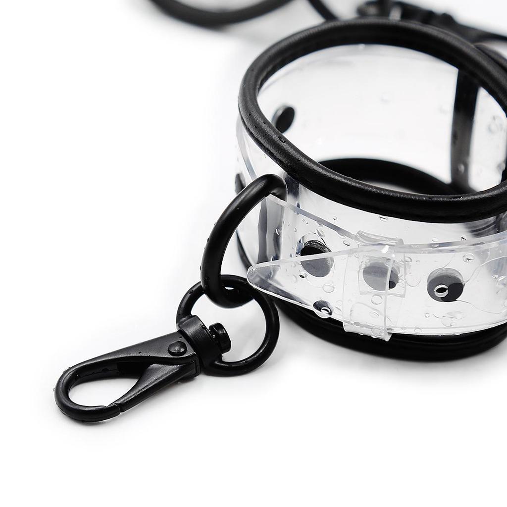 Transparent Leather Bondage Set: Handcuffs, Foot Cuffs, Neck Cuffs, and Dog Leash Collar