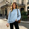 Women's Color Neck Sweatshirt Loose Fit Casual Pullover Top