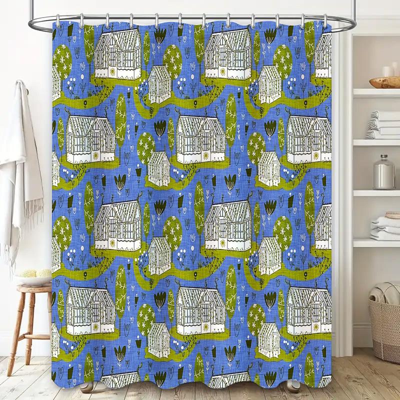 Blue Botanical Shower Curtain Nature Leafy Forest Backdrop Vintage Floral Bathroom Decor Farmhouse Style Washable Fabric