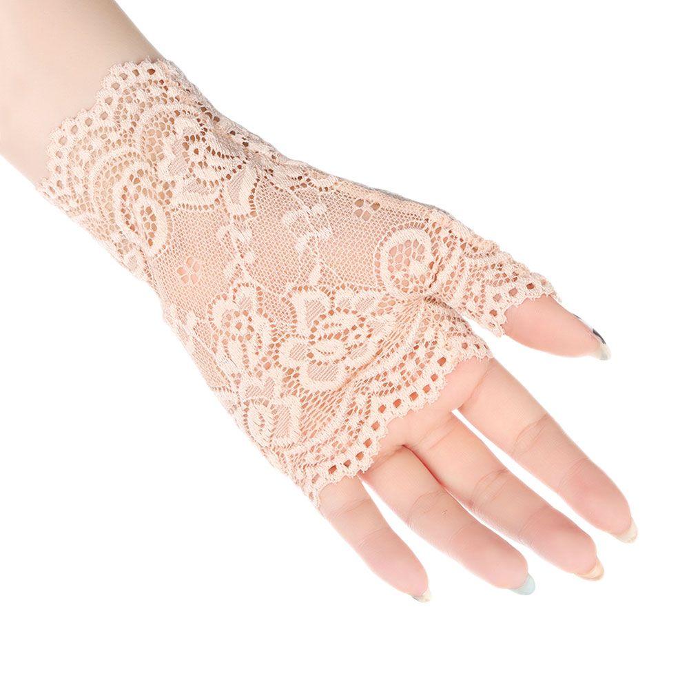 Fashion Half Finger Sunscreen Lace Gloves Fingerless Mittens Driving Gloves Short Gloves