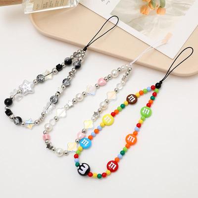 Acrylic Star Beaded Lanyard Phone Case Keychain with CCD Camera Chain