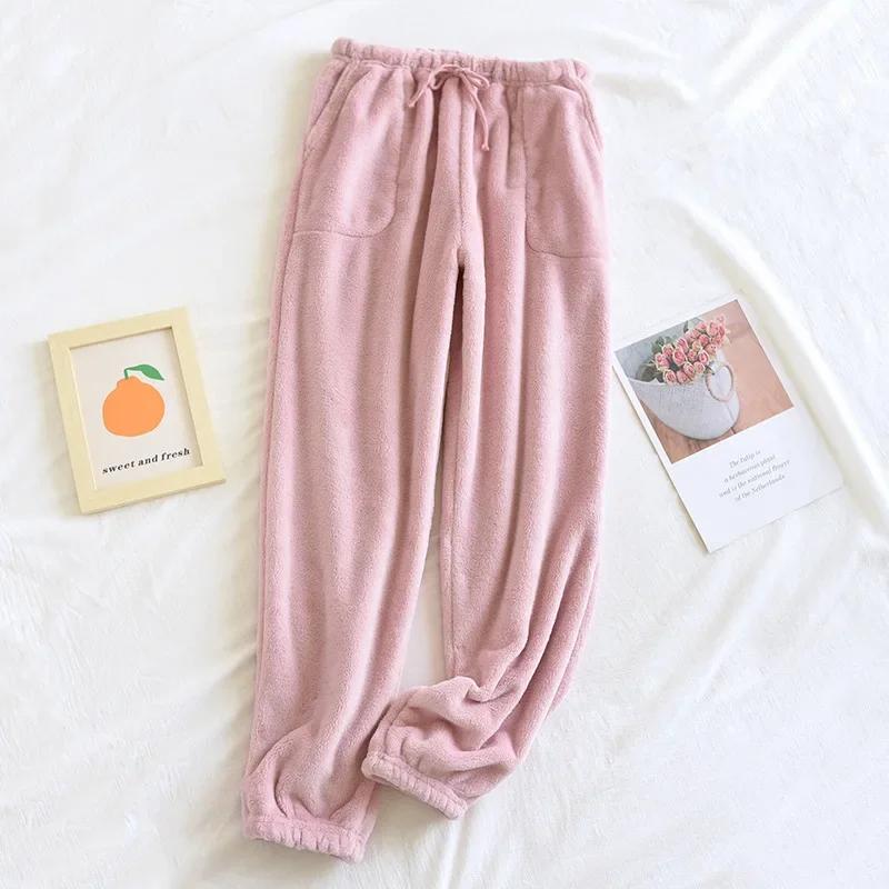 Couple Flannel Plush Thickened Pajamas Long Trouser Women's Home Pants Coral Velvet Trousers for Autumn and Winter Warm Pants