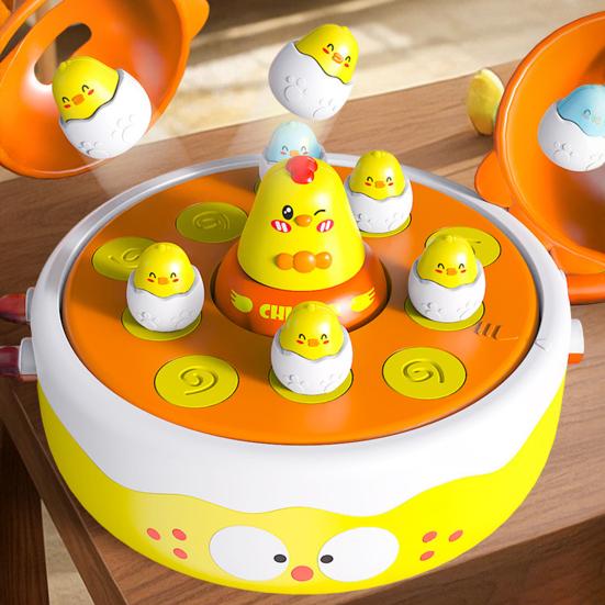 1 Set Chicken Launching Fishing Toy Rotating Turntable Cartoon Chick Bounce Catch Board Game Interactive Toddlers Educational