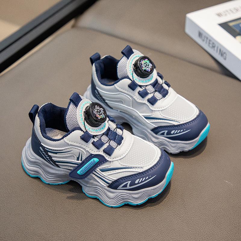 New Popular Autumn Child Sneakers Fashion Leather Surface Comfort Boy Shoes Rotating Buttons Versatile Thick Soled Casual Shoe