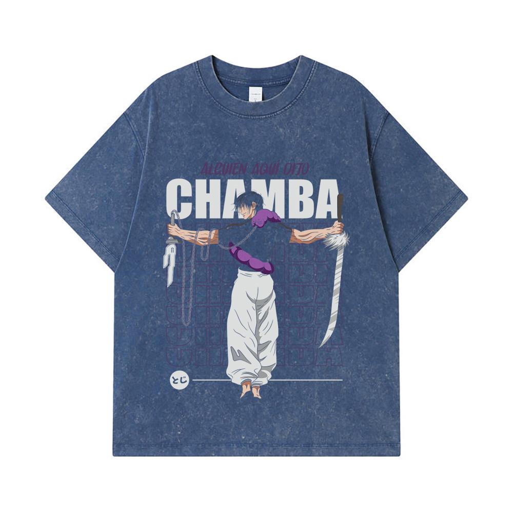 

275 GSM Washed T-shirts 100% Cotton Jujutsu Kaisen V48 Toji Print Unisex Heavy Cotton T Shirt 2XL королівський синій колір