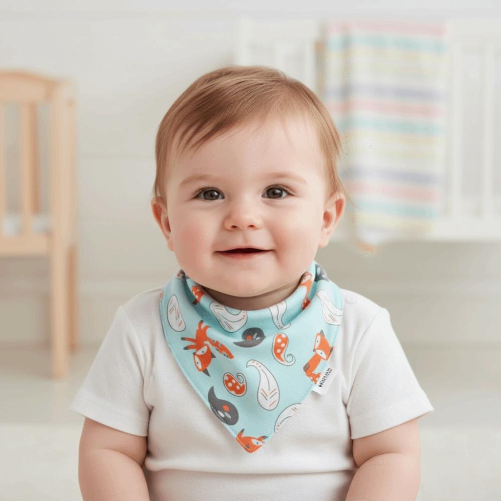 5PCS/SET Triangle Design Cotton Bibs Cartoon Print Feeding Bibs Cute Saliva Towel Toddler Use