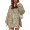 Women Lapel Collar Quilted Jacket Long Sleeve Single Breasted Button Up Oversized Coat Solid Color Casual Outerwear