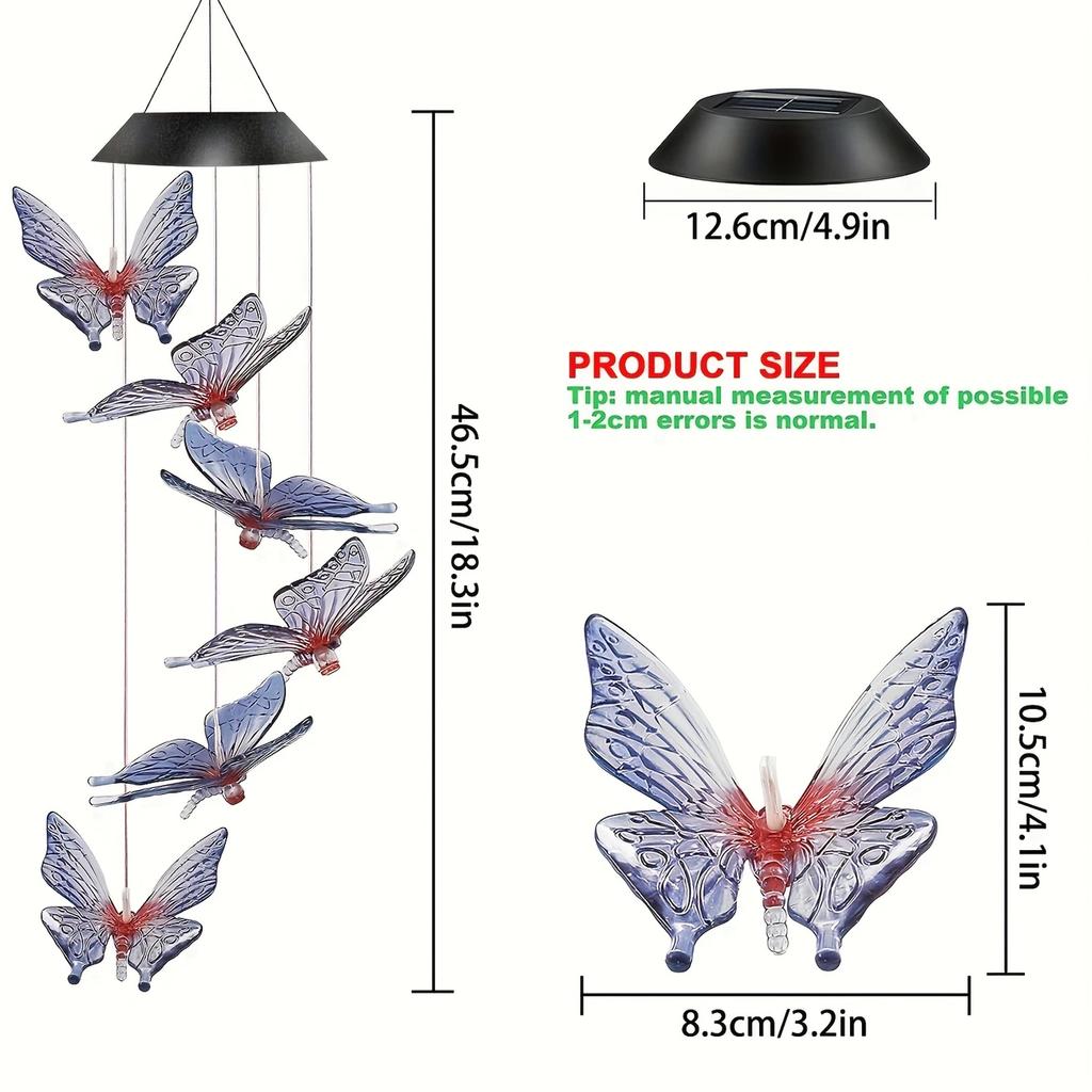 Solar Wind Chime Butterfly Wind Chimes Light 6LED Color Changing Solar Powered Butterfly Lights Outdoor Garden Decoration