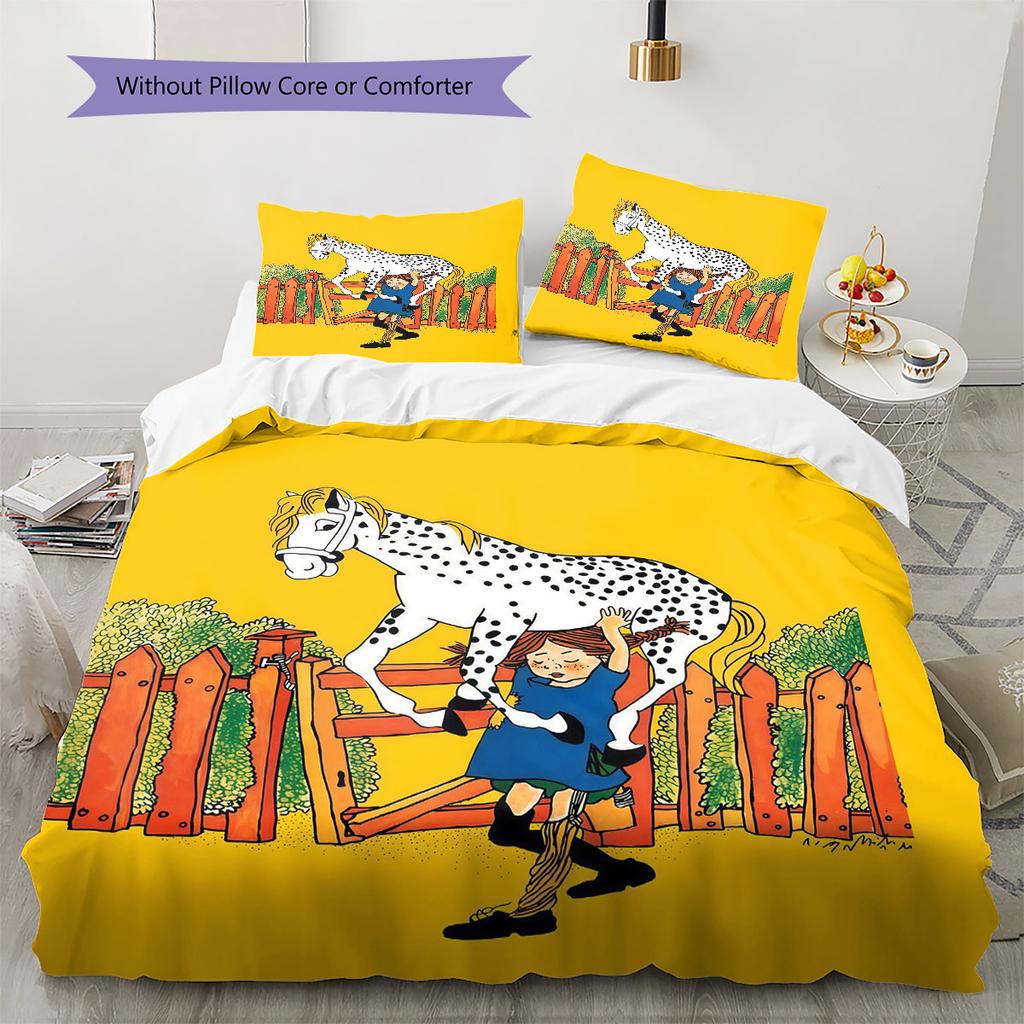 Pippi Book Pattern Bedding Home Decoration Birthday Gift ( 1 duvet cover + 2 pillowcase, without core),fan merchandise.