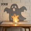Ghost Candle Holder Halloween Shadow Candles Holder, Spooky Wooden Candlestick Decoration, Atmosphere Accents Vintage Tea Light Stand for Home Indoor