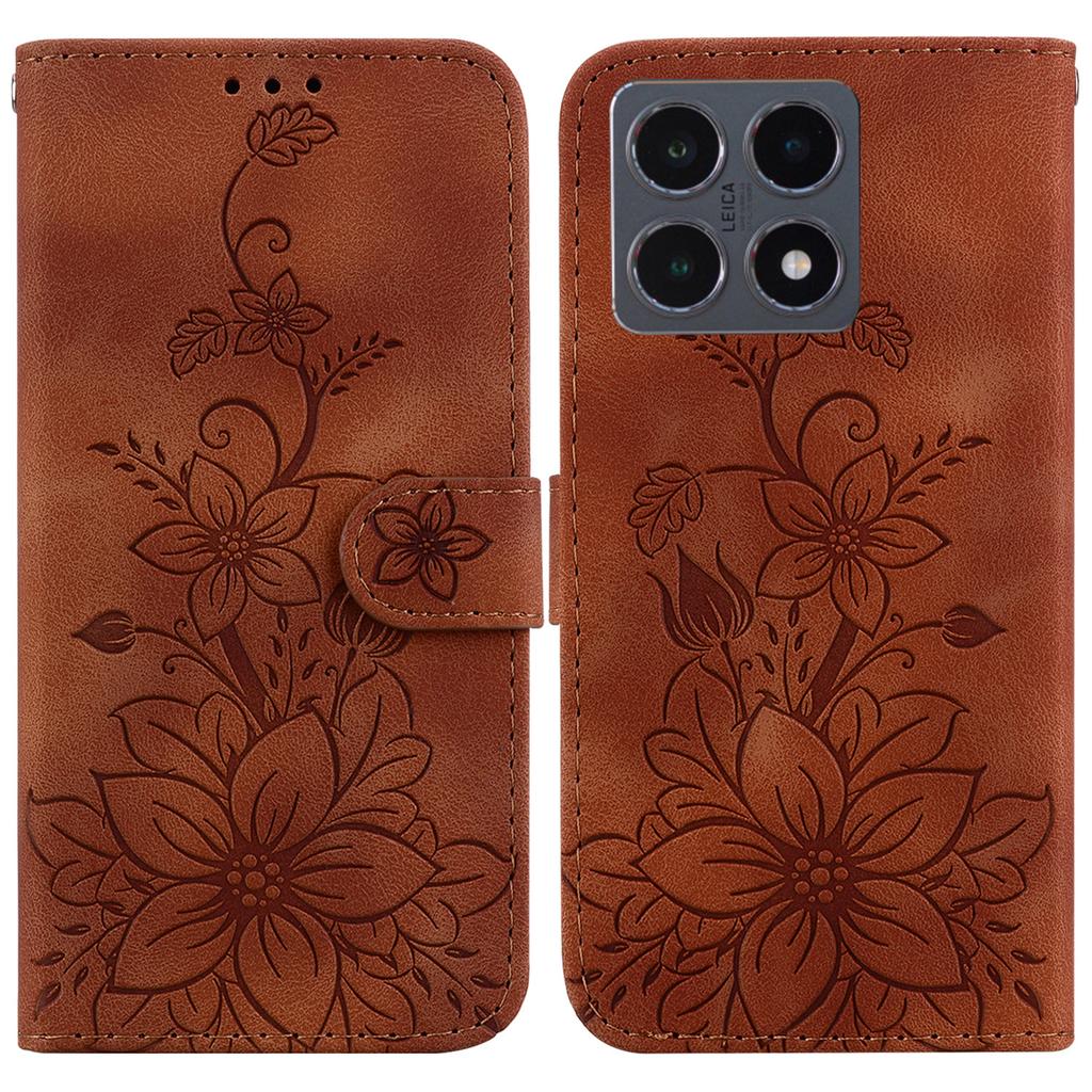 Pro Xiaomi 15T Stojánkové pouzdro Kožený kryt na telefon s potiskem lilií a poutkem na zápěstí