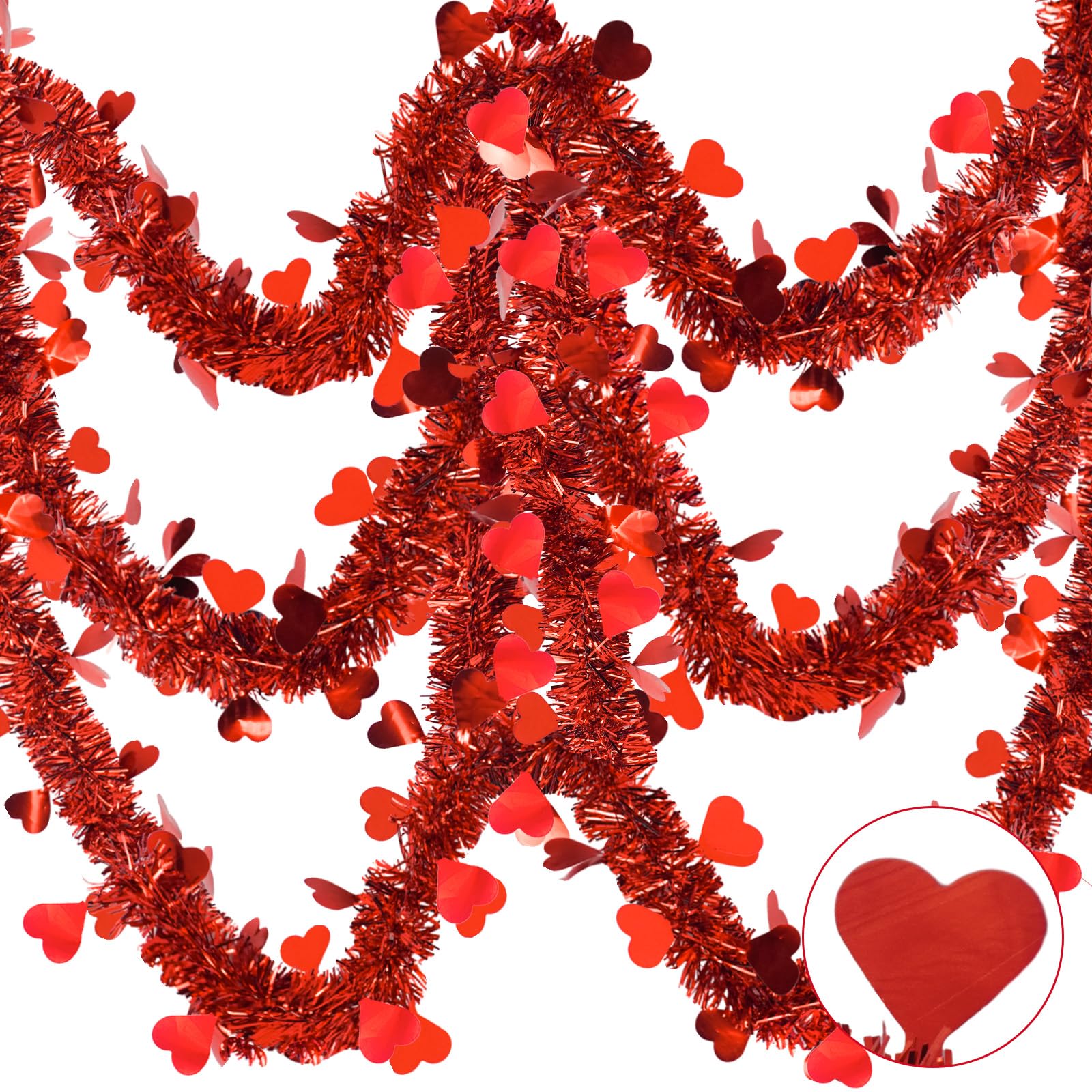 Uflower 2M Valentine s Day Tinsel Garland Red Heart Metallic Twist Valentine Garland for Home Wedding Party Decorations
