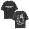 Washed Vintage Anime Death Note Ryuk T Shirts Men Women Fashion Oversized Crewneck Tshirts Mens Cartoon Manga Merch Streetwear