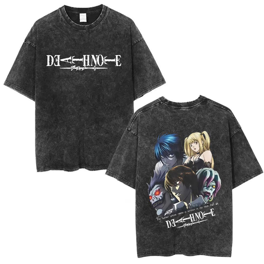 Washed Vintage Anime Death Note Ryuk T Shirts Men Women Fashion Oversized Crewneck Tshirts Mens Cartoon Manga Merch Streetwear
